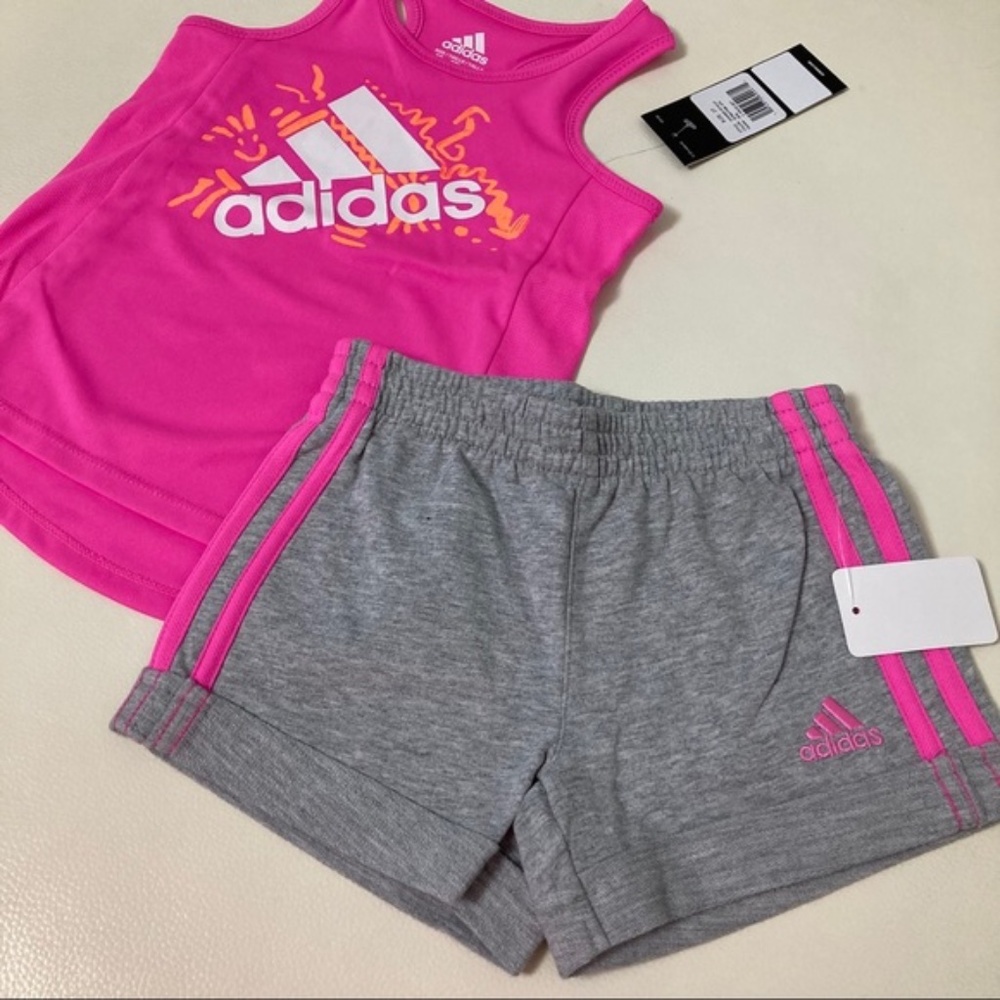Adidas cute pink active performance shorts set 6208 - Picture 6 of 6
